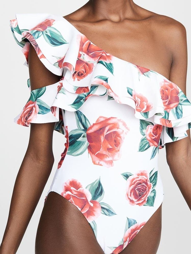 Damen-print Sexy Floral One-shoulder-bademode