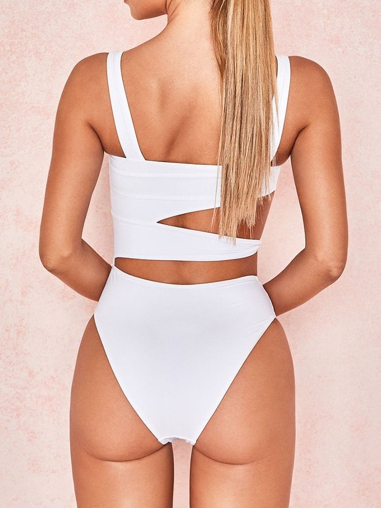 Damen Sexy Hollow One Piece Weiß Bademode