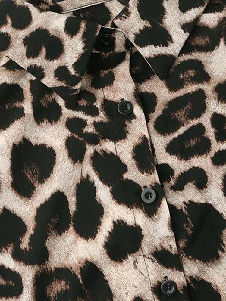 Leopard Laternenärmel Print Langarm Standard Damenbluse