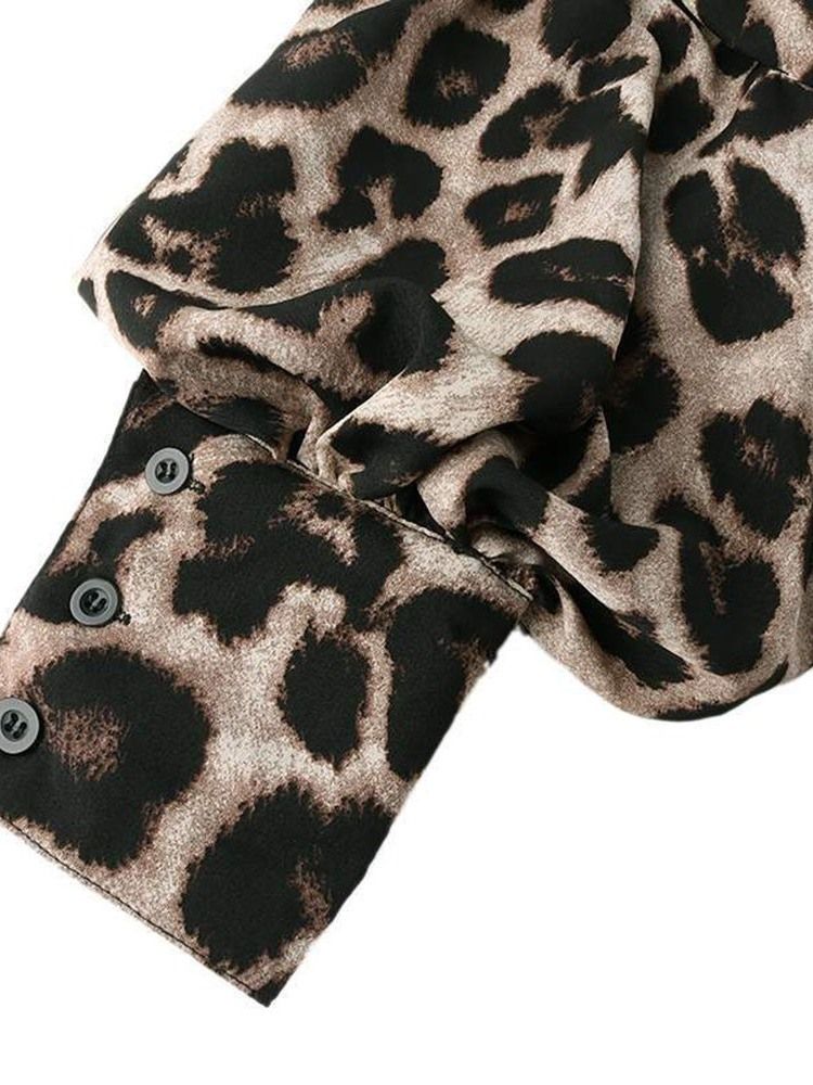 Leopard Laternenärmel Print Langarm Standard Damenbluse