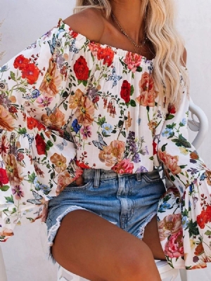 Off Shoulder Blumendruck Standard Langarm Damenbluse