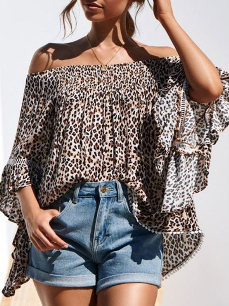 Print Leopard Off Shoulder Standard Dreiviertelärmel Damenbluse