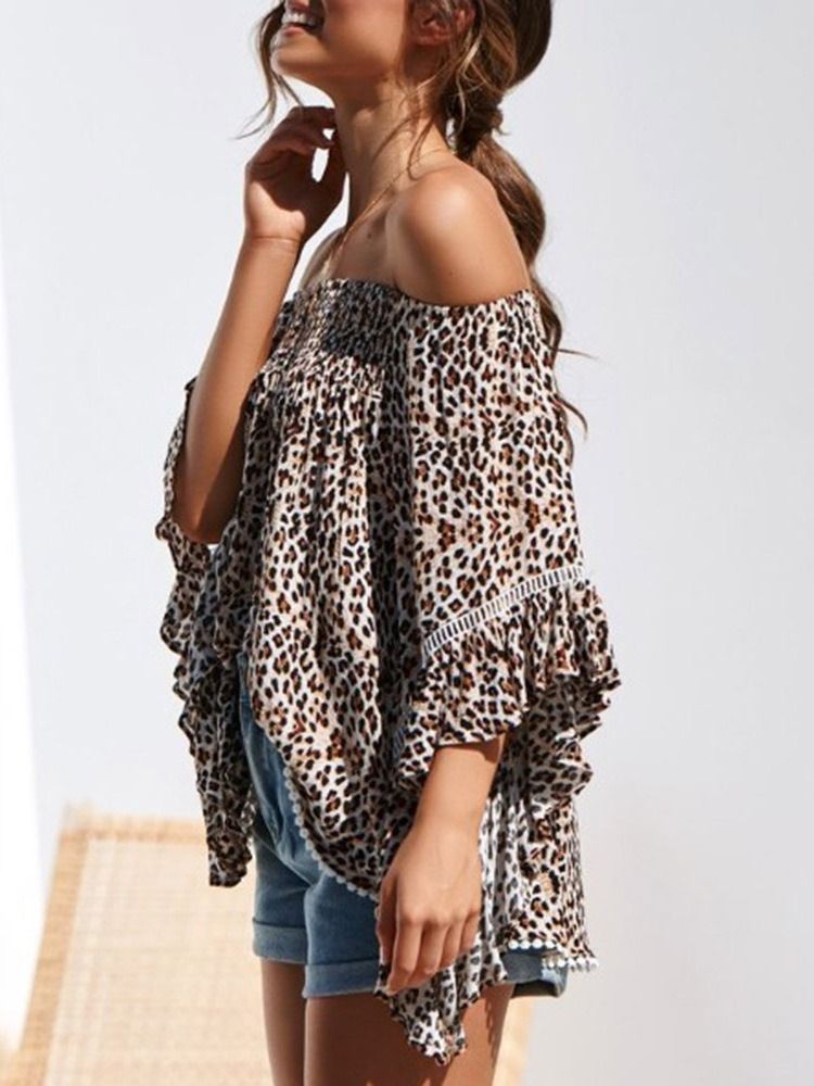 Print Leopard Off Shoulder Standard Dreiviertelärmel Damenbluse