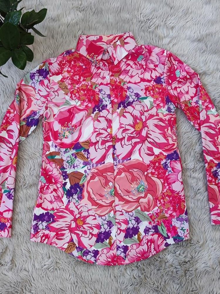 Revers Regular Floral Langarm Mittellange Damenbluse