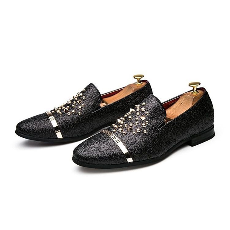 Paillettenniete Spitzschuh Slip-on Herrenschuhe