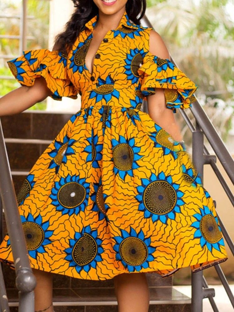 A-linien-kleid Mit Blumen-a-linien-print Für Afrikanische Mode Bis Zur Mitte Der Wade