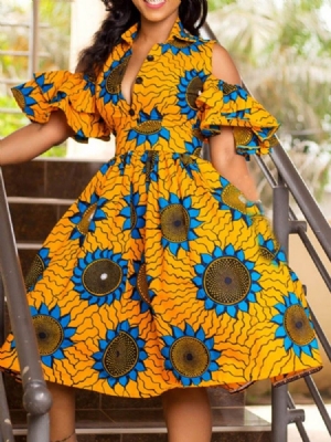 A-linien-kleid Mit Blumen-a-linien-print Für Afrikanische Mode Bis Zur Mitte Der Wade