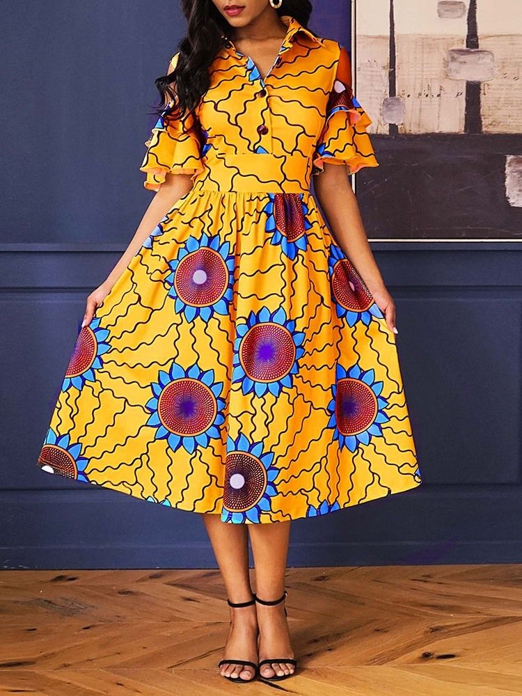 A-linien-kleid Mit Blumen-a-linien-print Für Afrikanische Mode Bis Zur Mitte Der Wade