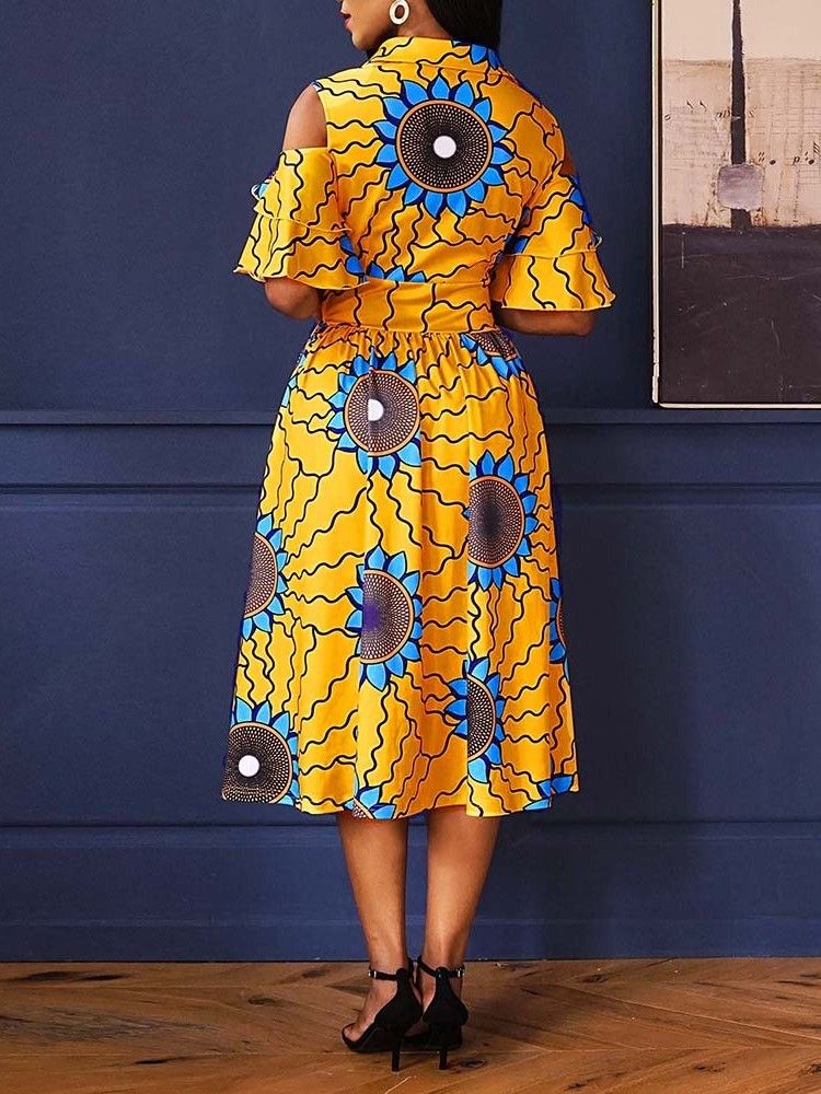 A-linien-kleid Mit Blumen-a-linien-print Für Afrikanische Mode Bis Zur Mitte Der Wade