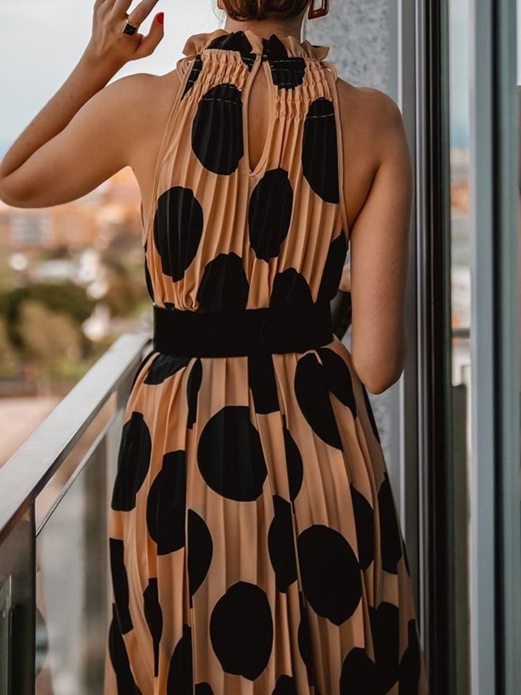 Ärmelloses Damen-kleid Mit Stehkragen Bis Zur Mitte Der Wade Süßes Kleid Mit Mittlerer Taille