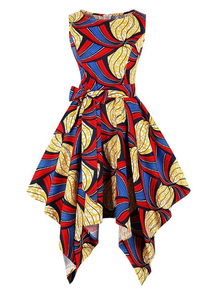 Asymmetrisches Print Bowknot Damenkleid