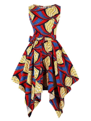 Asymmetrisches Print Bowknot Damenkleid