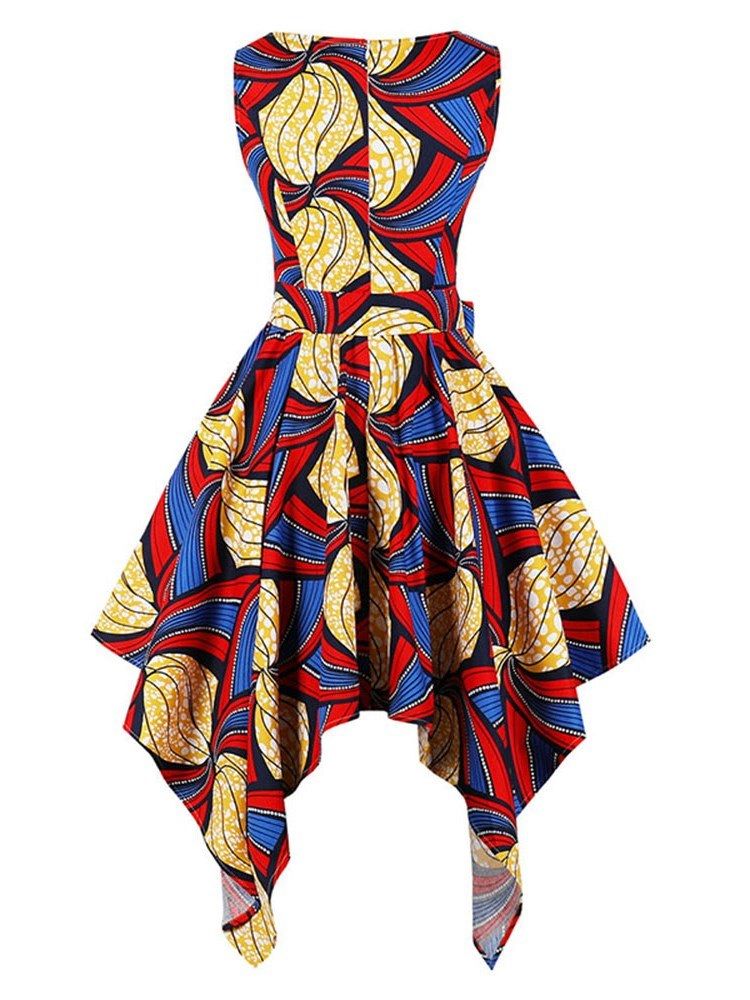 Asymmetrisches Print Bowknot Damenkleid