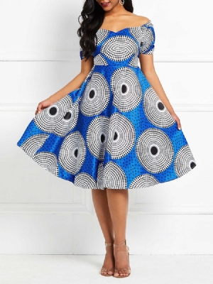 Damen Afrikanische Mode Kurzarm-pulloverkleid Mit Mittelhohem Print