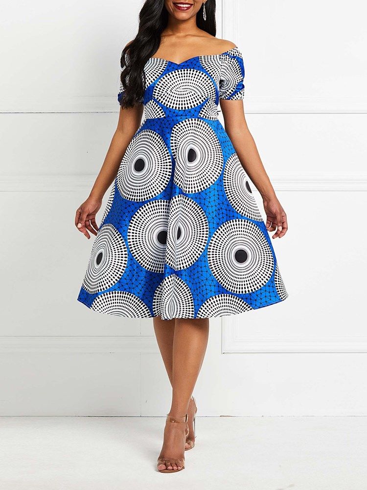 Damen Afrikanische Mode Kurzarm-pulloverkleid Mit Mittelhohem Print