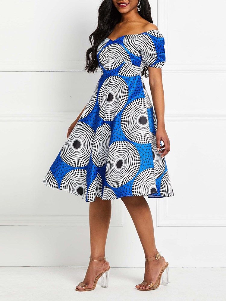 Damen Afrikanische Mode Kurzarm-pulloverkleid Mit Mittelhohem Print