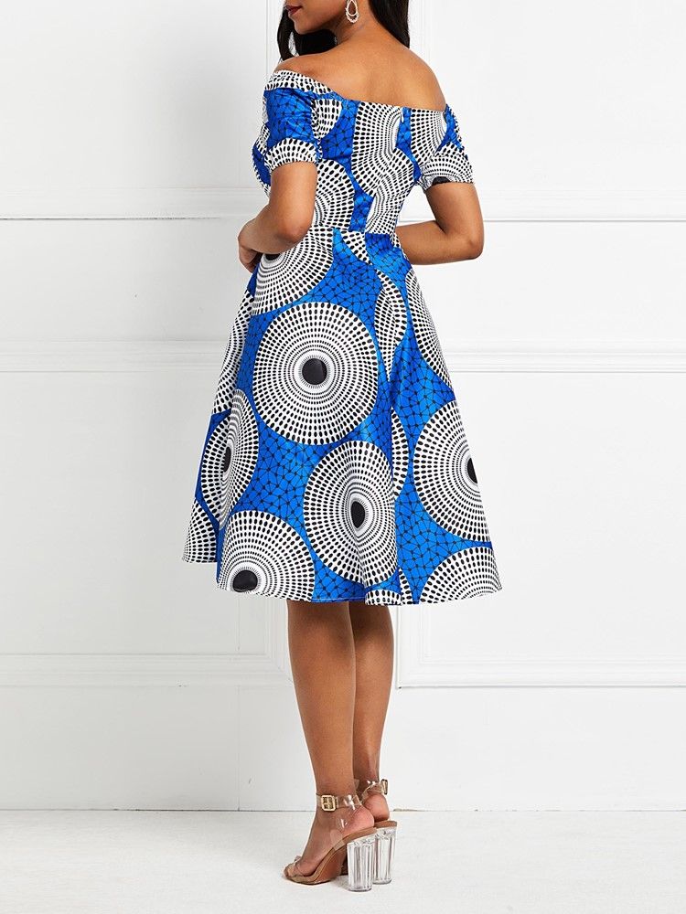 Damen Afrikanische Mode Kurzarm-pulloverkleid Mit Mittelhohem Print