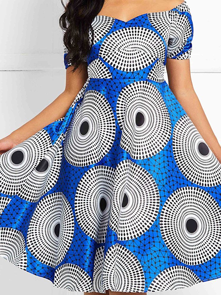 Damen Afrikanische Mode Kurzarm-pulloverkleid Mit Mittelhohem Print