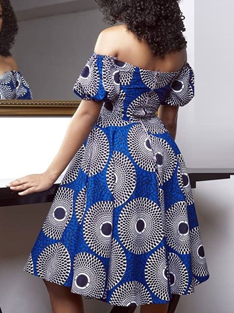 Damen Afrikanische Mode Kurzarm-pulloverkleid Mit Mittelhohem Print