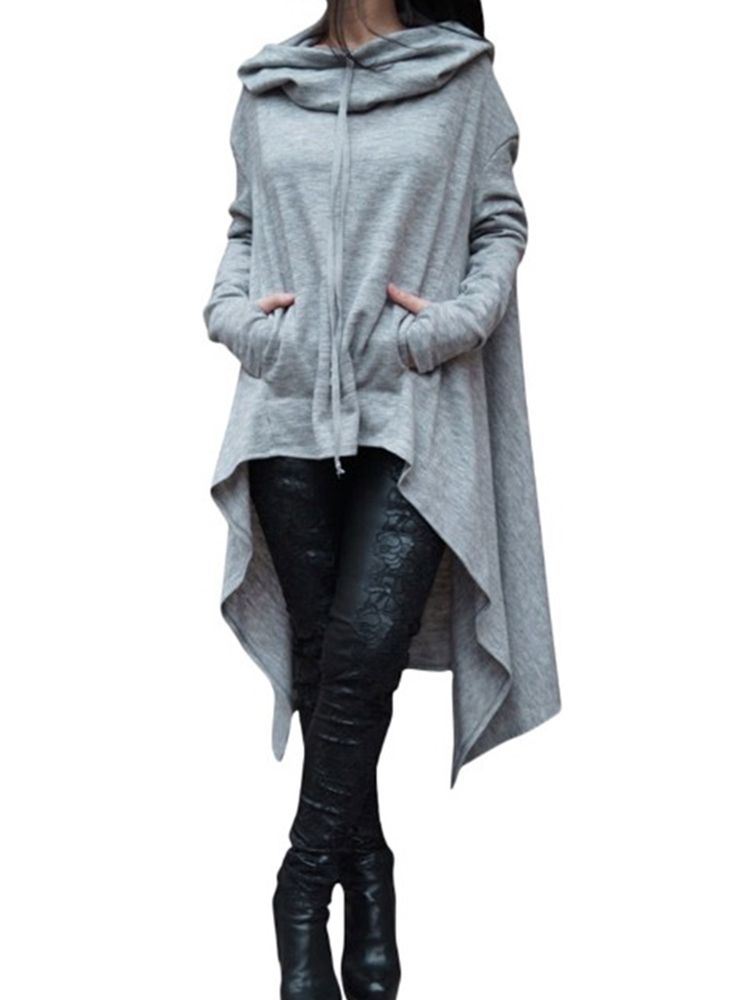 Damen Asymmetrisches Asymmetrisches Asymmetrisches Kleid Mit Kapuze Und Langen Ärmeln