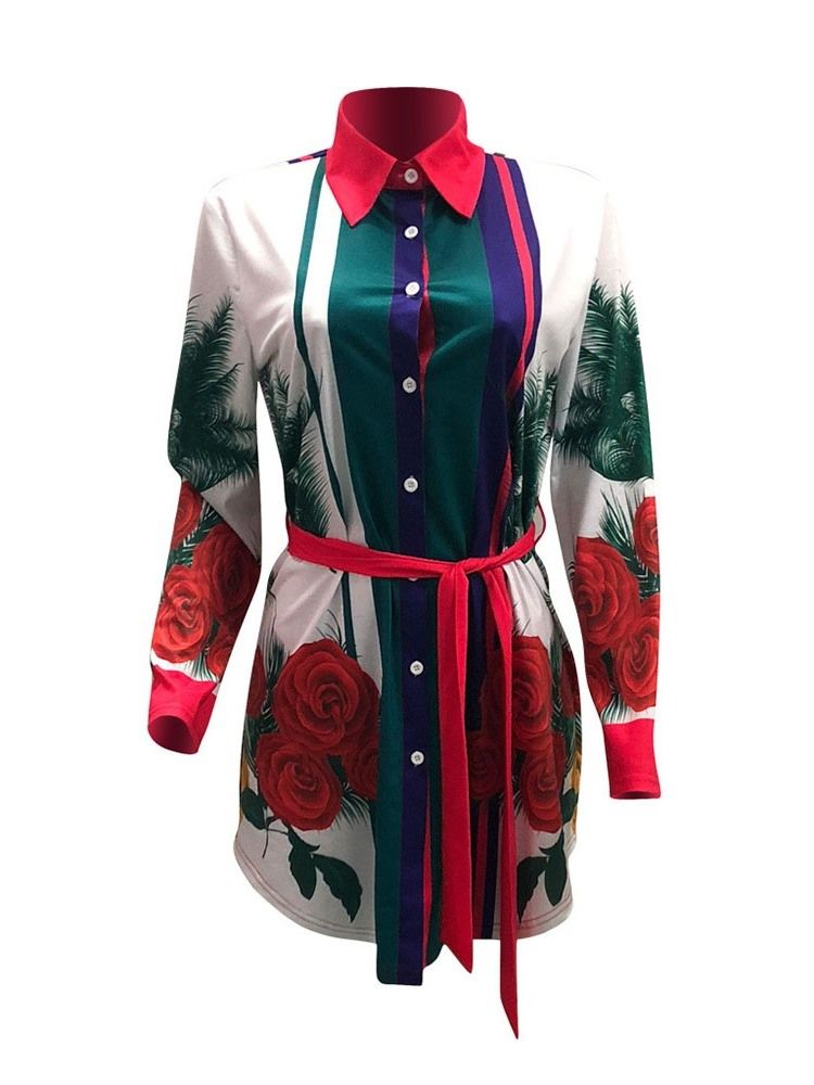 Damen-blumen-langarm-gürtel Asymmetrisches Figurbetontes Kleid