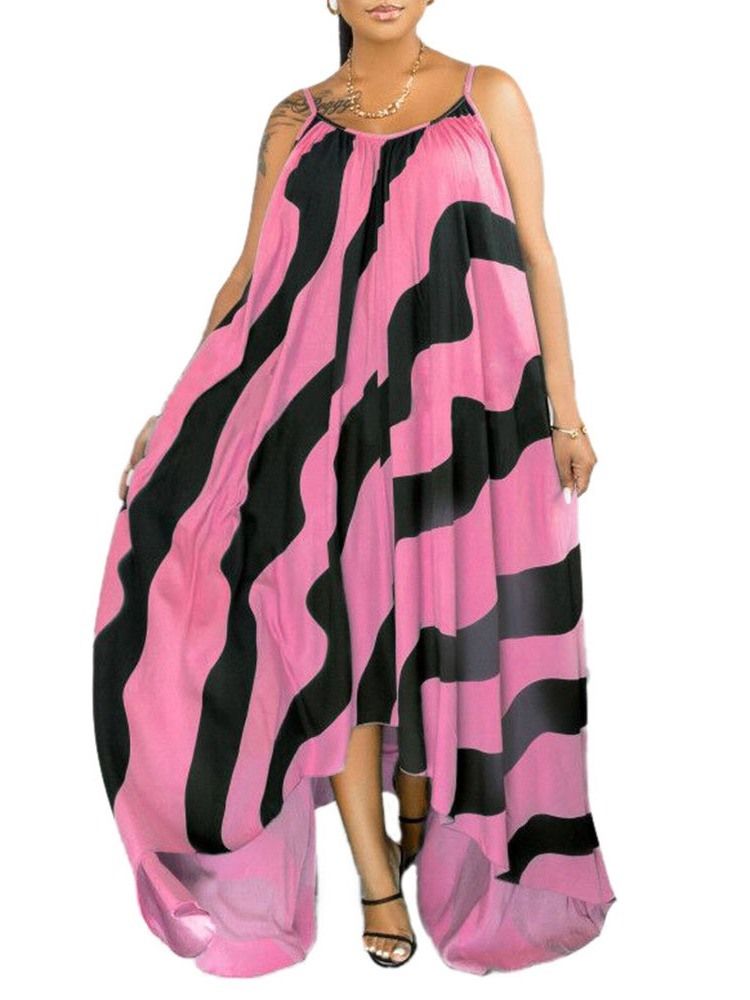 Damen Bodenlanges Ärmelloses Asymmetrisches Sommerkleid Mit Print