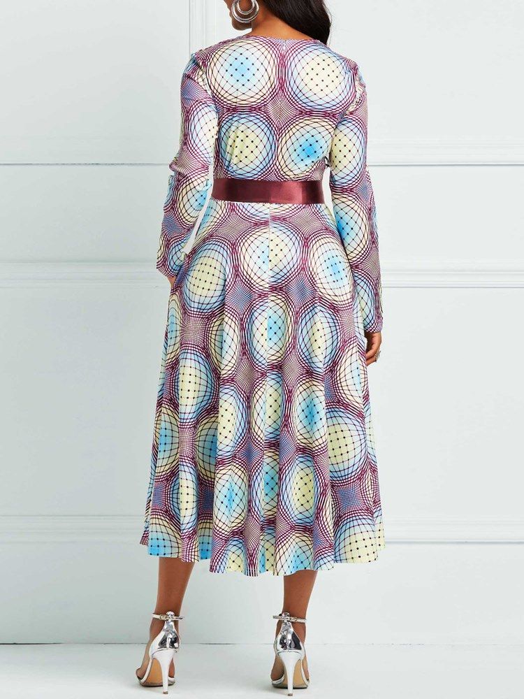 Damen Halbarm Rundhals Kleider Mit Geometrischem Print