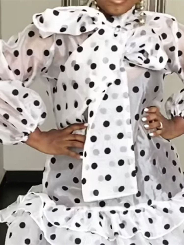 Damen-kleid Mit Schleifen-kragen Über Dem Knie Pullover Mit Polka-dots-print