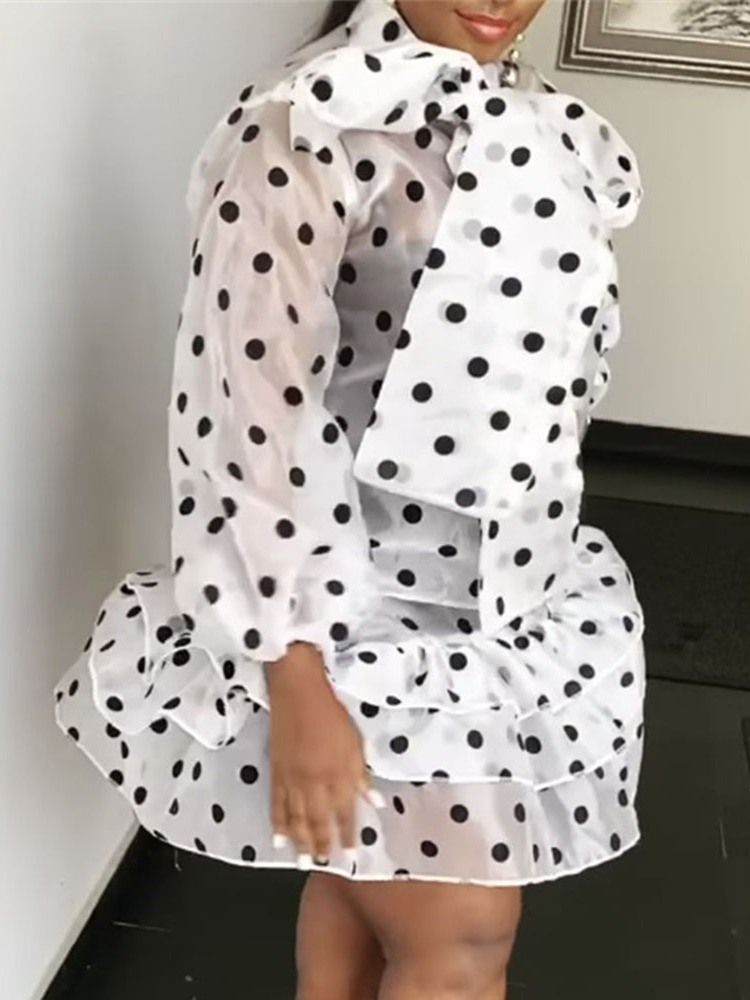 Damen-kleid Mit Schleifen-kragen Über Dem Knie Pullover Mit Polka-dots-print