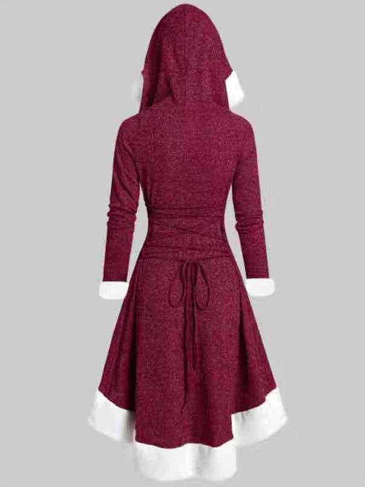 Damen-mitte-waden-langarm-schnürkleid Mit Normalem Pullover