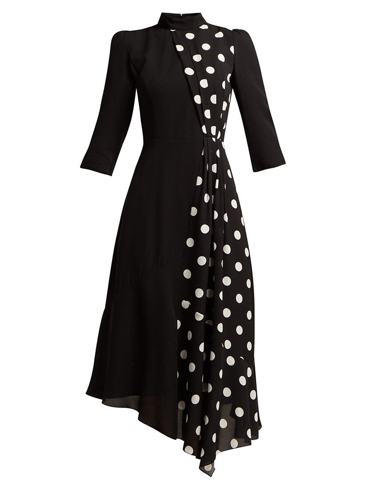 Damen Polka Dots Color Block Asymmetrisches Pulloverkleid