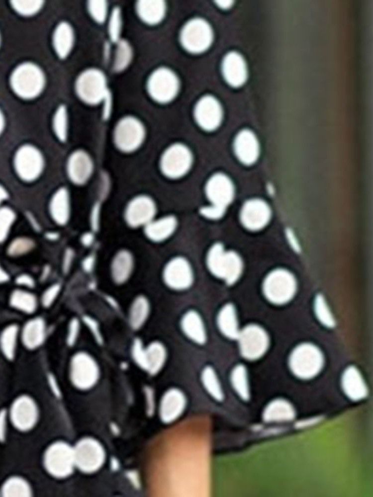 Damen Polka Dots Flare Ärmel V-ausschnitt Schwalbenschwanz Freizeitkleid