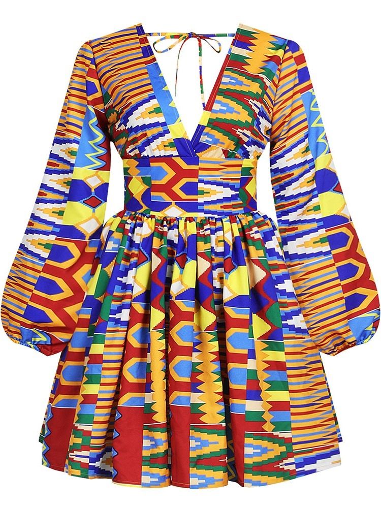 Damen V-ausschnitt Über Dem Knie Print Vintage Pullover Kleid