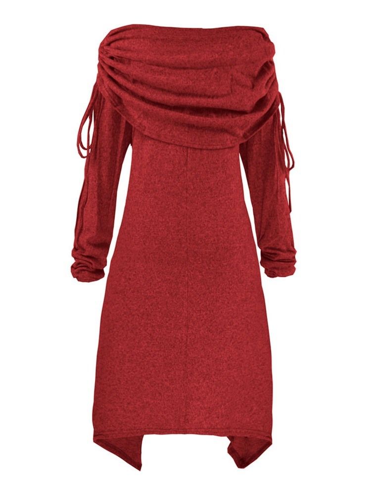 Damen Weihnachtsbaum Heap Kragen Knielang Asymmetrisch Heap Sleeve Pullover Kleid