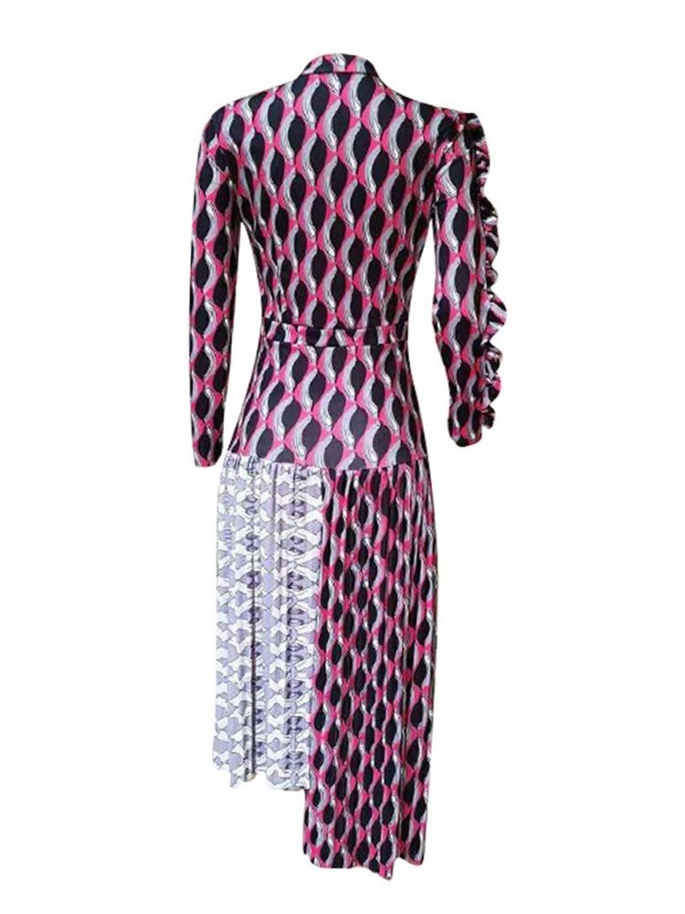 Frauen-kleid Mit Stehkragen-print Bis Zur Wade