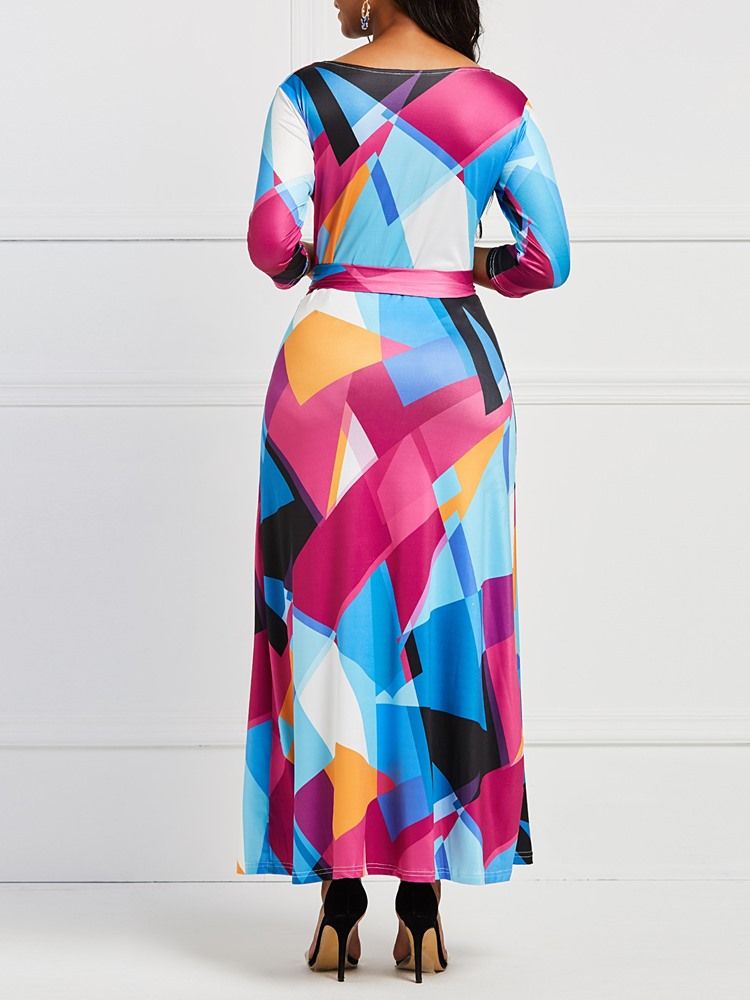 Geometrisches Print V-ausschnitt Damenkleid