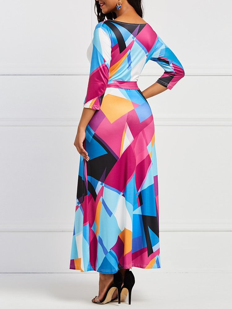 Geometrisches Print V-ausschnitt Damenkleid