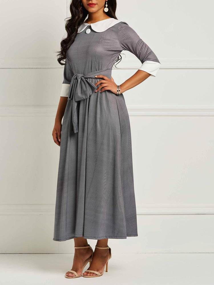 Halbe Ärmel Mid-waden-schnürkleid Für Damen