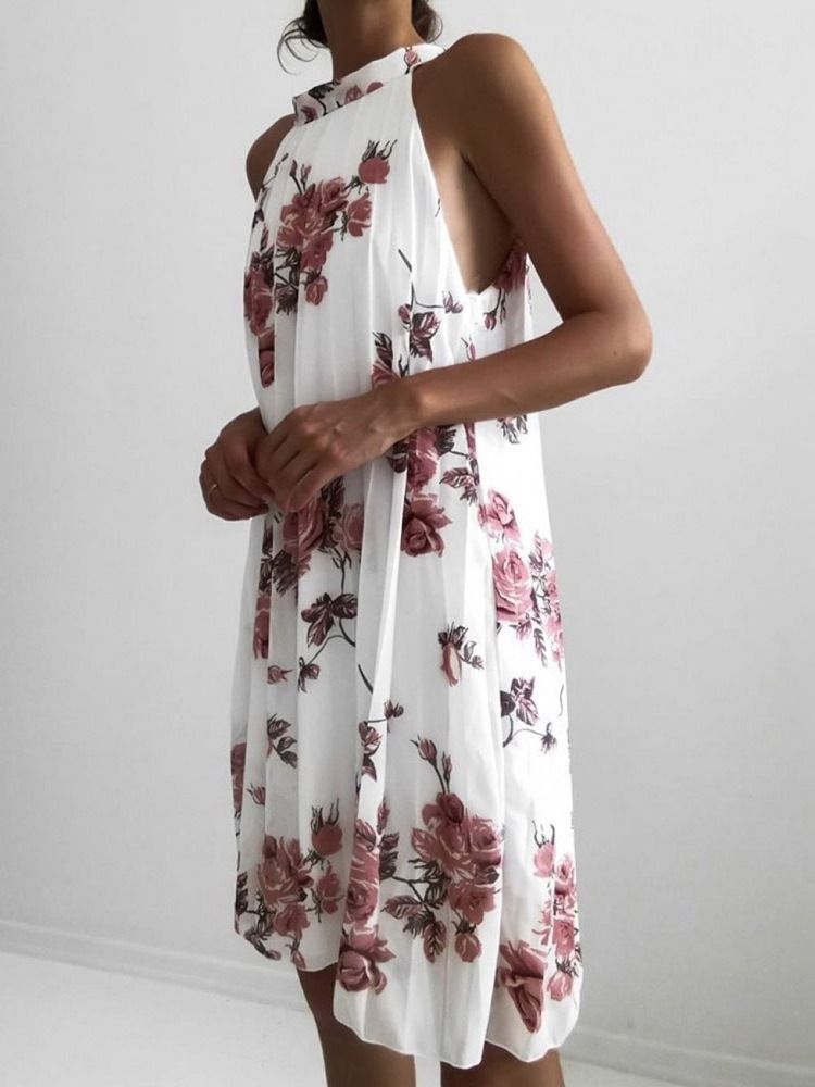 Über Dem Knie Stehkragen Print Sommer Casual Damenkleid