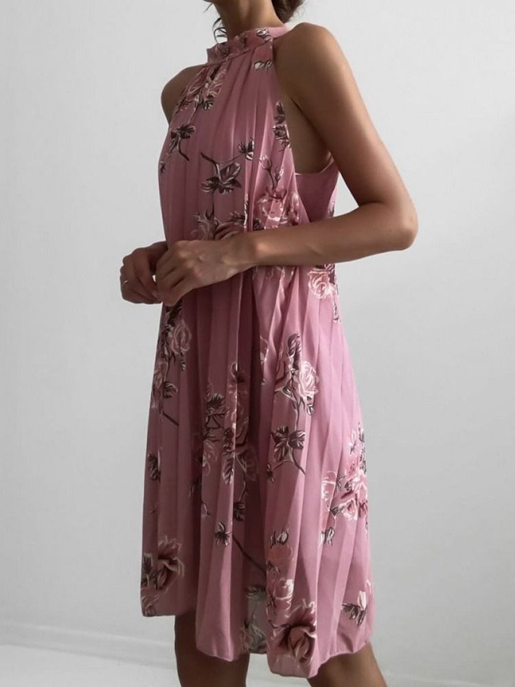 Über Dem Knie Stehkragen Print Sommer Casual Damenkleid