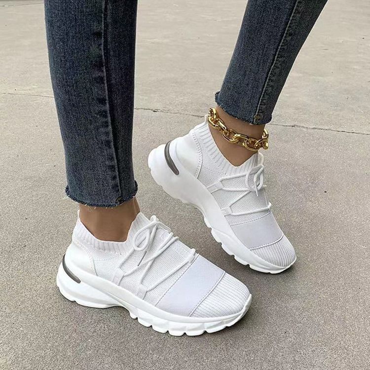 Round Toe Cross Strap Mid-cut Upper Mesh Damen Sneakers