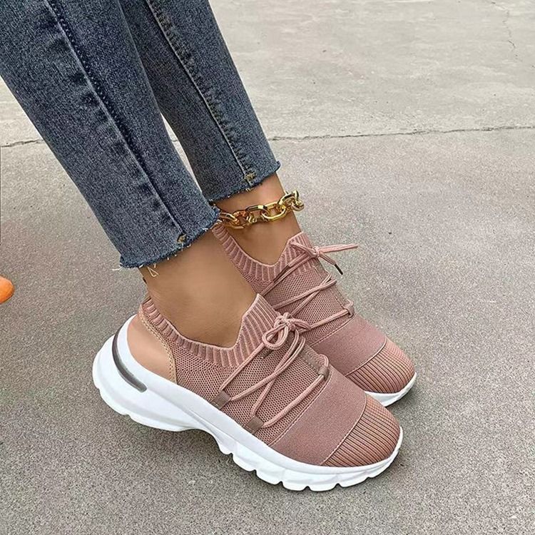 Round Toe Cross Strap Mid-cut Upper Mesh Damen Sneakers