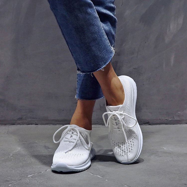 Runde Zehen-schnür-low-cut-obermaterial Einfarbige Sneakers Für Damen