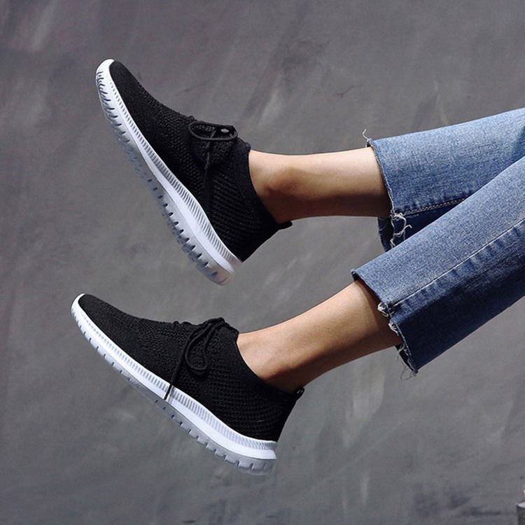 Runde Zehen-schnür-low-cut-obermaterial Einfarbige Sneakers Für Damen