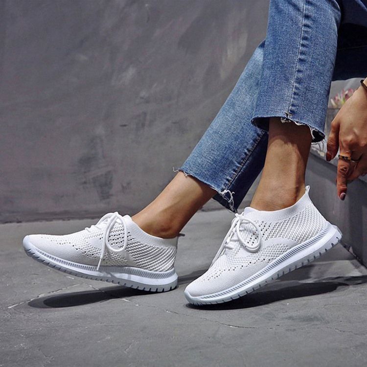 Runde Zehen-schnür-low-cut-obermaterial Einfarbige Sneakers Für Damen