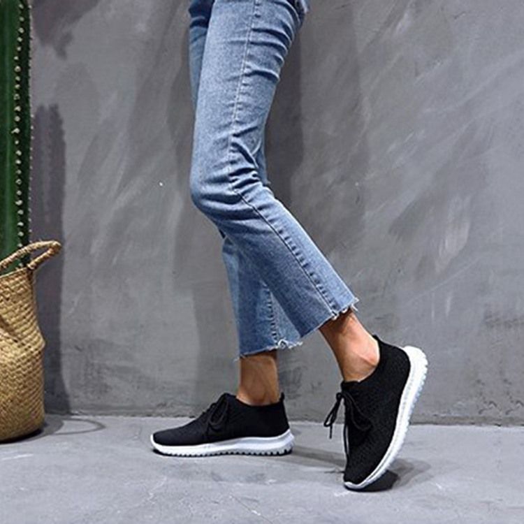 Runde Zehen-schnür-low-cut-obermaterial Einfarbige Sneakers Für Damen