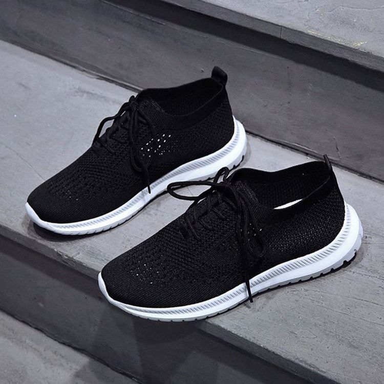 Runde Zehen-schnür-low-cut-obermaterial Einfarbige Sneakers Für Damen