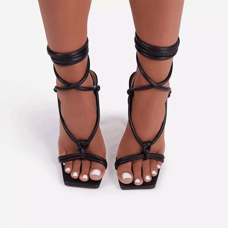 Ankle Strap Lace-up Square Toe Lace-up Damensandalen