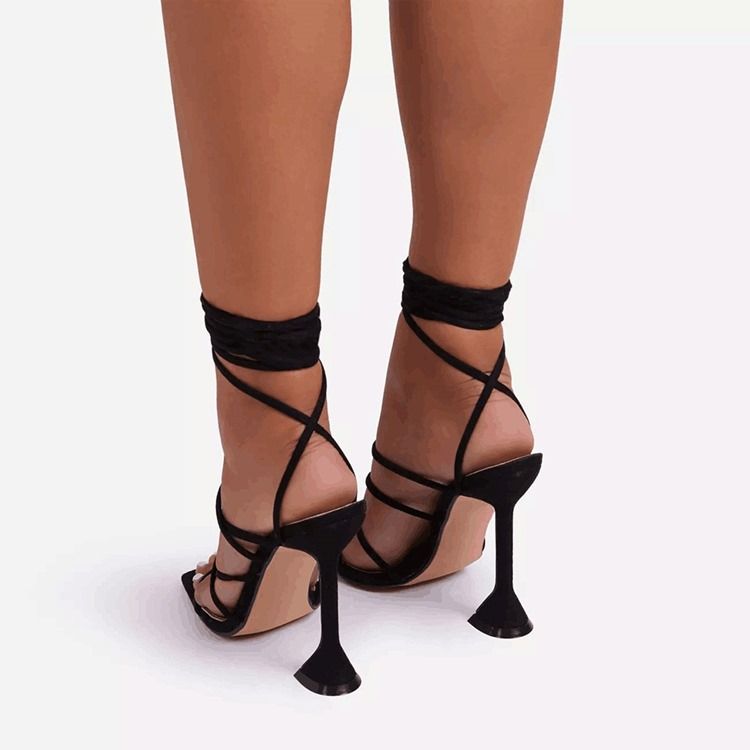 Ankle Strap Lace-up Square Toe Lace-up Damensandalen