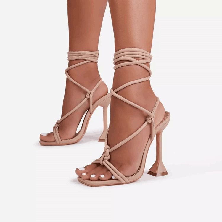 Ankle Strap Lace-up Square Toe Lace-up Damensandalen